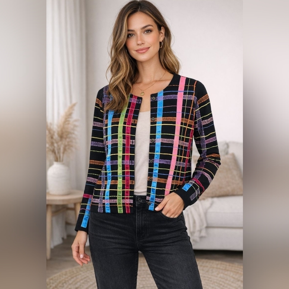 Vintage 90s Michael Simon Lite Art Jacket Colorful Embroidered Button Up Small